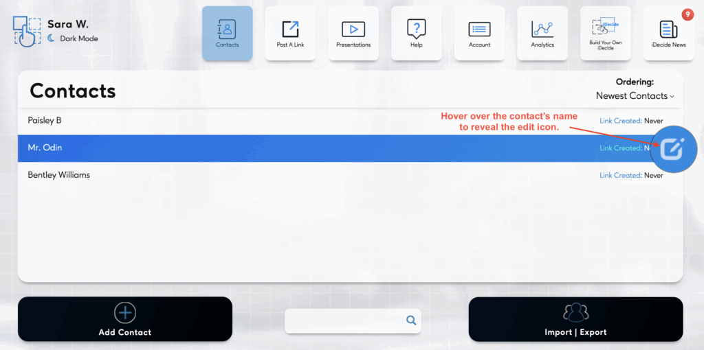 Back Office- Edit Contacts